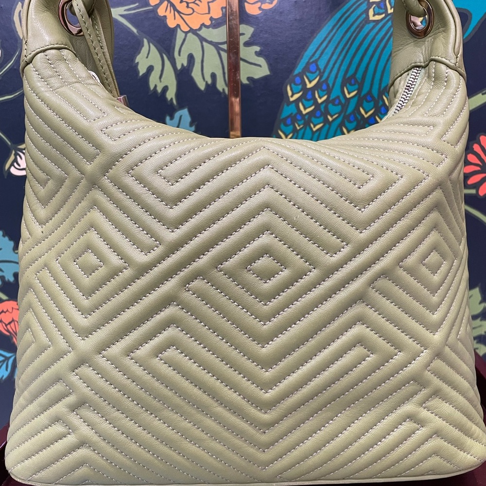 Bally Quilted Green Lambskin Suede-Lined Hobo Bag - Picture 11 of 17
